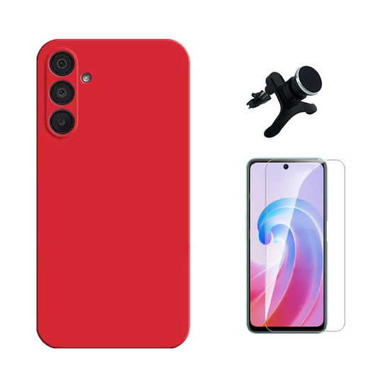 Kit Vidro Temperado Cleargorilasglass + Capa Proteção Silicone +  Suporte Reforçado de Carro GIFT4ME Para Samsung Galaxy A36 - Vermelha