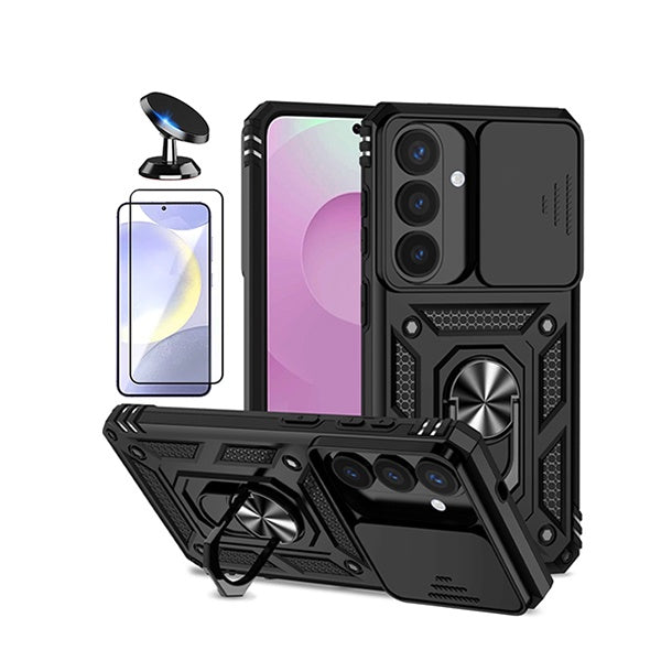 Kit Película de Vidro Temperado Gorilasglass + Capa de Proteção Militar Magnética Janela + Suporte Magnético GIFT4ME Para Samsung Galaxy S26 - Preto