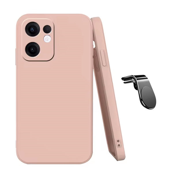 Kit Suporte de Carro Magnético L + Capa Proteção Silicone GIFT4ME Para Oppo Reno13 F 4G - Rosa