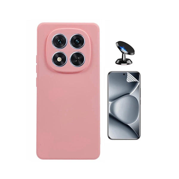 Kit Película Protectora de Hydrogel Frente + Capa Proteção Silicone + Suporte Magnético GIFT4ME Para Xiaomi Redmi Note 15 Pro 5G - Rosa