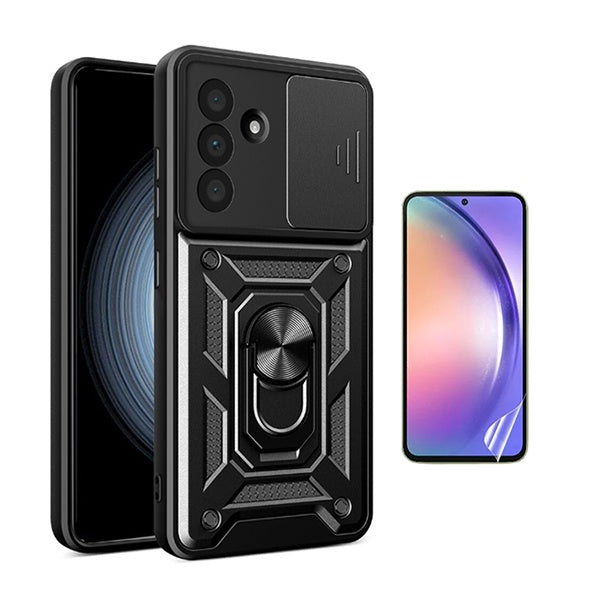 Kit Película Protectora de Hydrogel Frente + Capa de Proteção Militar Magnética Janela GIFT4ME Para Samsung Galaxy A56 5G - Preto