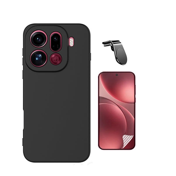 Kit Película Protectora de Hydrogel Frente + Capa Proteção Silicone + Suporte Magnético L GIFT4ME Para Oppo Find X9 Pro - Preto
