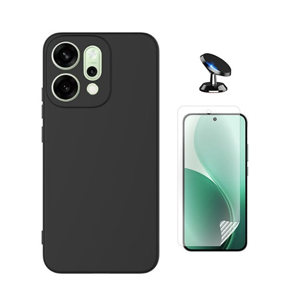Kit Película Protectora de Hydrogel Frente + Capa Proteção Silicone + Suporte Magnético GIFT4ME Para Oppo Reno14 - Preto