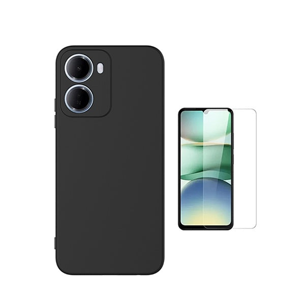 Kit Vidro Temperado Cleargorilasglass + Capa Proteção Silicone GIFT4ME Para Xiaomi Redmi 15a - Preto