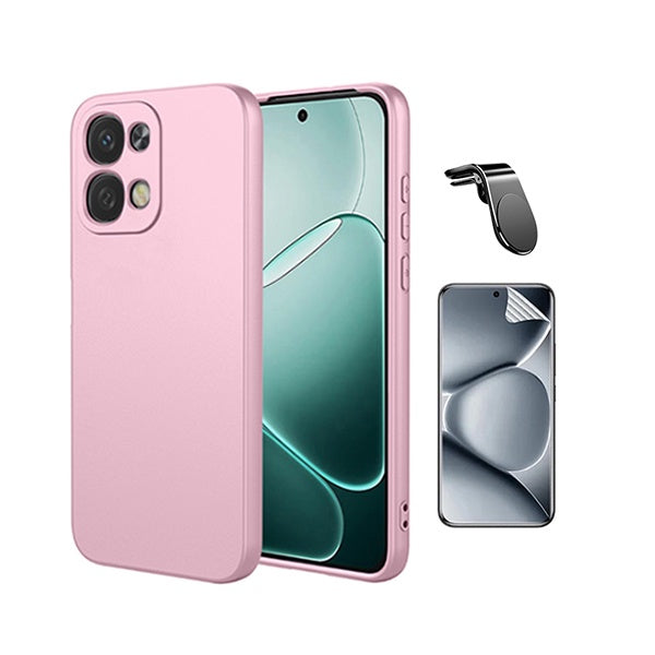 Kit Película Protectora de Hydrogel Frente + Capa Proteção Silicone + Suporte Magnético L GIFT4ME Para Oppo A6 Pro - Rosa
