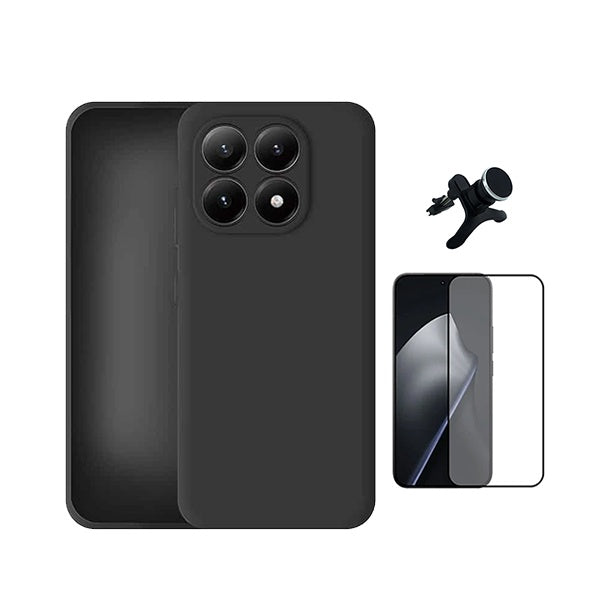 Kit Película de Vidro Temperado Gorilasglass + Capa Proteção Silicone + Suporte Reforçado de Carro GIFT4ME Para Xiaomi 17 5G - Preto