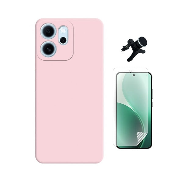 Kit Película Protectora de Hydrogel Frente + Capa Proteção Silicone + Suporte Reforçado de Carro GIFT4ME Para Oppo Reno14 F - Rosa