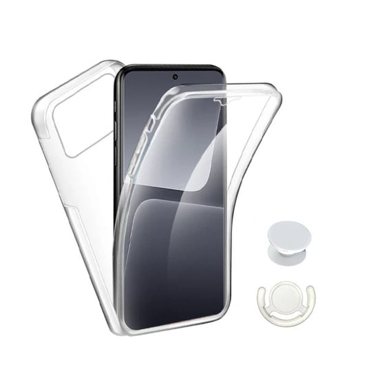 Kit Capa 360° Proteção Frente e Verso + 1 Handholder + 1 Suporte Handholder Branco GIFT4ME Compativel Com Xiaomi Poco X6 pro - Transparente/Branco