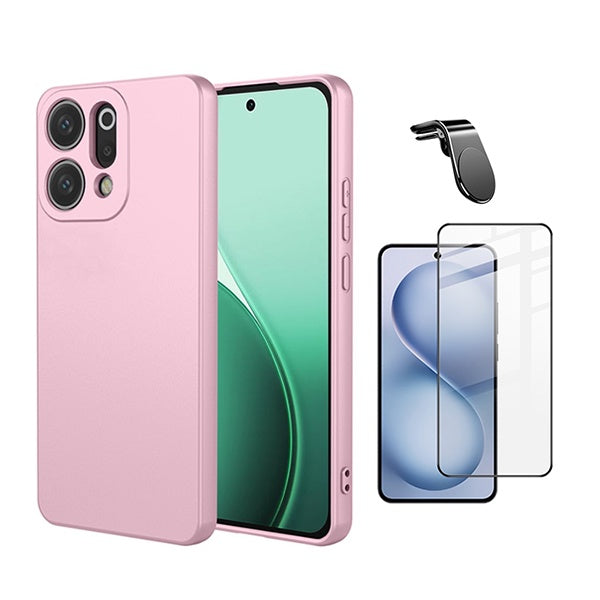Kit Película de Vidro Temperado Gorilasglass Curvado + Capa Proteção Silicone + Suporte Magnético L GIFT4ME Para Oppo Reno14 - Rosa