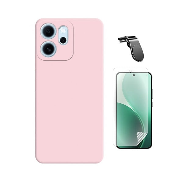 Kit Película Protectora de Hydrogel Frente + Capa Proteção Silicone + Suporte Magnético L GIFT4ME Para Oppo Reno14 F - Rosa