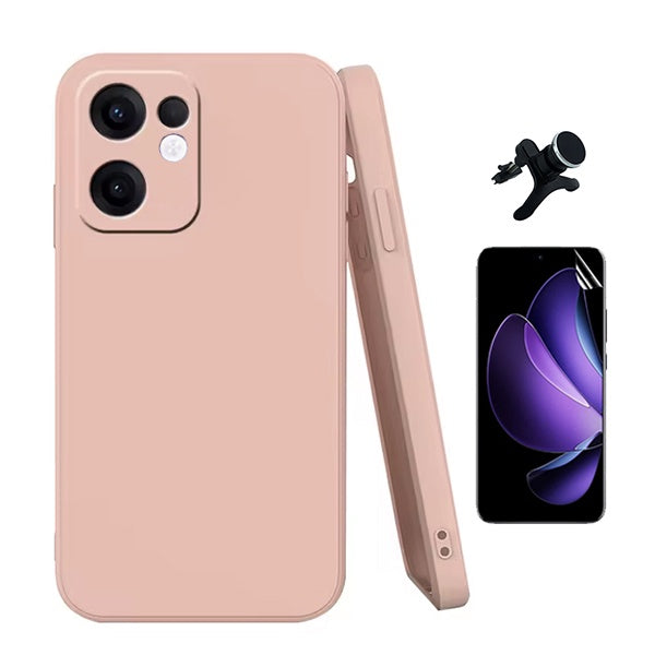Kit Película Protectora de Hydrogel Frente + Capa Proteção Silicone + Suporte Reforçado de Carro GIFT4ME Para Oppo Reno13 F 4G - Rosa