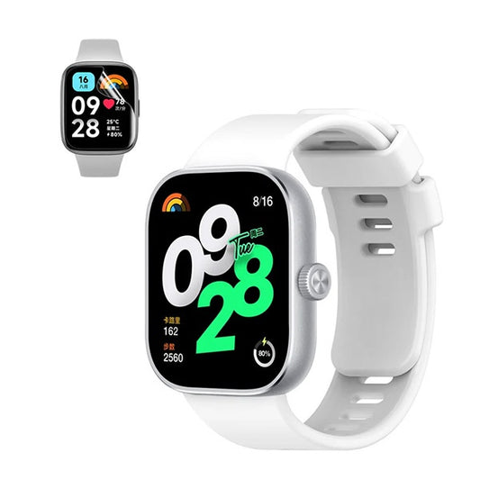 Kit Bracelete Silicone + Película de Hydrogel GIFT4ME Compativel Com Xiaomi Redmi Watch 4 - Branco