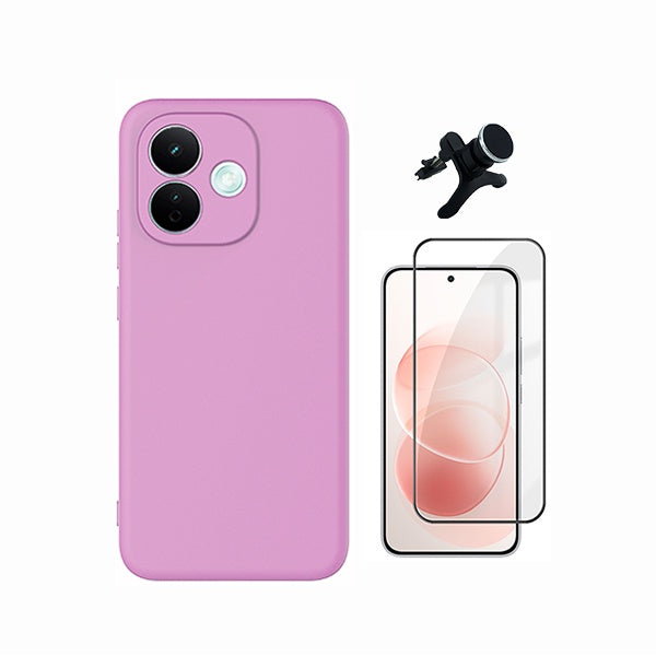 Kit Película de Vidro Temperado Gorilasglass + Capa Proteção Silicone + Suporte Reforçado de Carro GIFT4ME Para Xiaomi Redmi Note 17 Pro 5G - Rosa