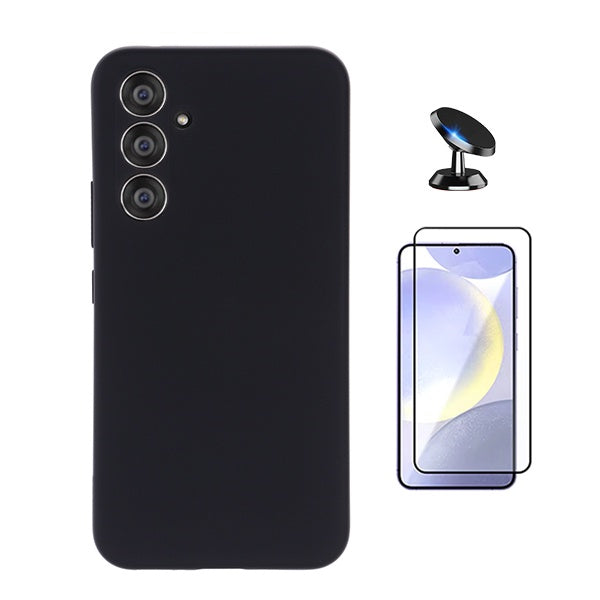 Kit Película de Vidro Temperado Gorilasglass + Capa Proteção Silicone + Suporte Magnético Gift4Me Para Samsung Galaxy S24 FE - Preto