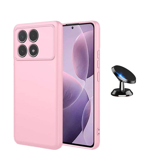 Kit Suporte Magnético + Capa Proteção Traseira Silicone GIFT4ME Compativel Com Xiaomi Poco F6 Pro - Rosa