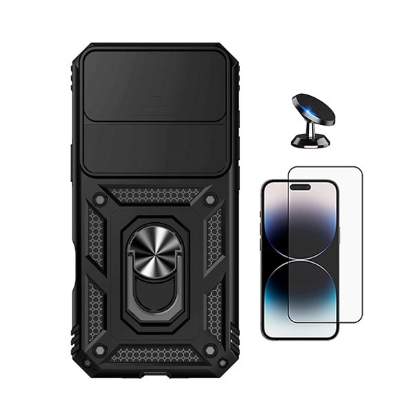 Kit Película de Vidro Temperado Gorilasglass + Capa de Proteção Militar Magnética Janela + Suporte Magnético GIFT4ME Para Apple iPhone 17 Air - Preto