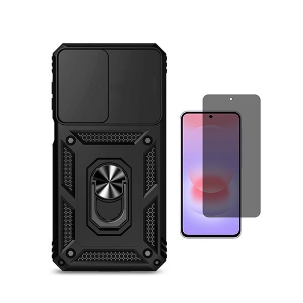 Kit Película de Vidro Temperado Privacidade + Capa de Proteção Militar Magnética Janela GIFT4ME Para Samsung Galaxy A27 5G - Preto