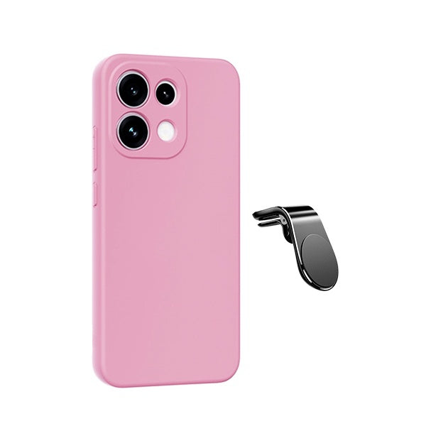 Kit Suporte de Carro Magnético L + Capa Proteção Silicone GIFT4ME Para Oppo Reno16 FS 5G - Rosa