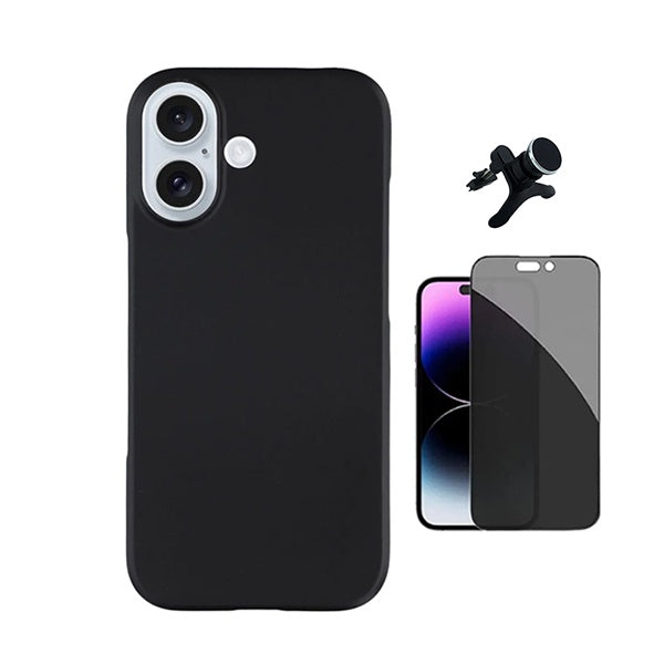 Kit Película de Vidro Temperado Privacidade + Capa Proteção Silicone + Suporte Reforçado de Carro  GIFT4ME Para Apple iPhone 17 - Preto