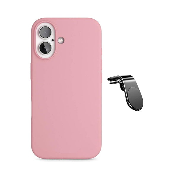 Kit Suporte de Carro Magnético L + Capa Proteção Silicone GIFT4ME Para Apple iPhone 17 - Rosa