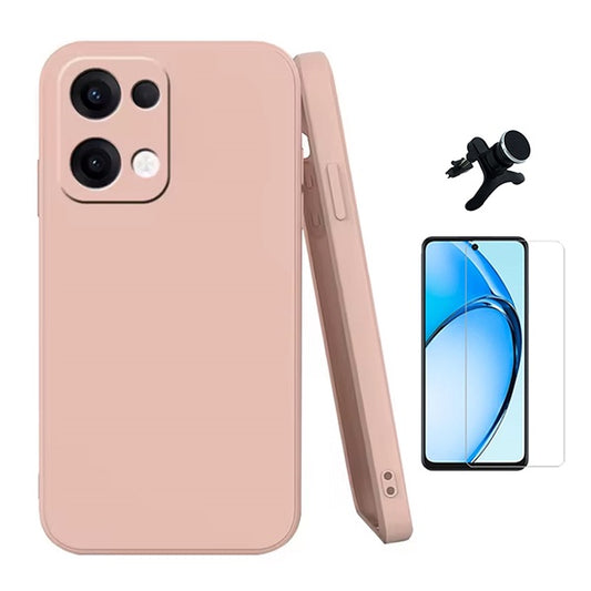 Kit Vidro Temperado Cleargorilasglass + Capa Proteção Silicone +  Suporte Reforçado de Carro GIFT4ME Para Oppo Reno13 - Rosa