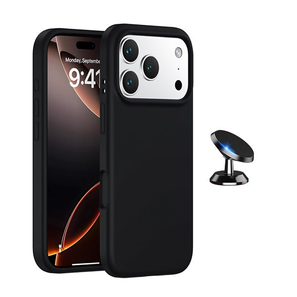 Kit Suporte Magnético + Capa Proteção Silicone GIFT4ME Para Apple iPhone 17 Pro - Preto