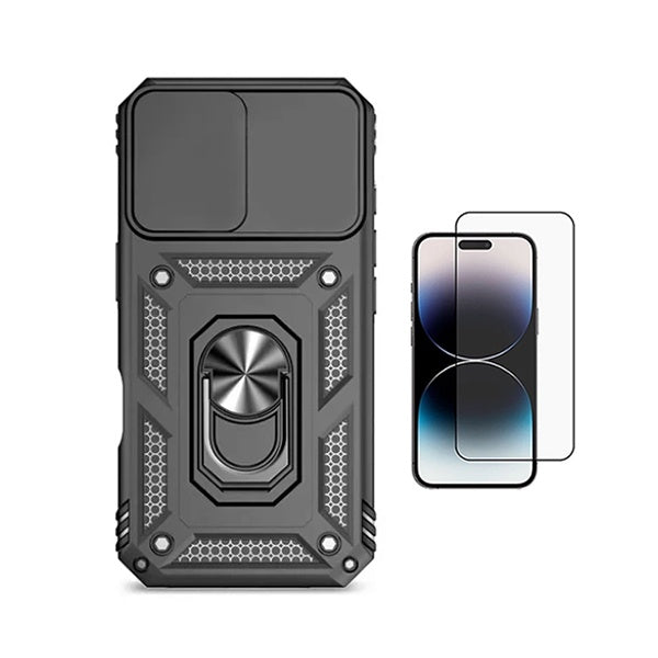 Kit Película de Vidro Temperado Gorilasglass + Capa de Proteção Militar Magnética Janela GIFT4ME Para Apple iPhone 17 - Preto