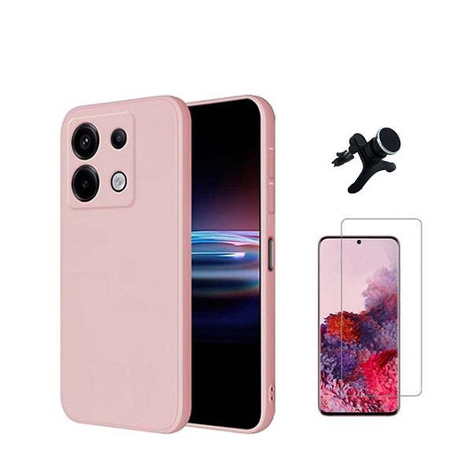 Kit Vidro Temperado Cleargorilasglass + Capa Proteção Traseira Silicone +  Suporte Reforçado de Carro GIFT4ME Compativel Com Xiaomi Redmi Note 13 Pro 4G - Rosa