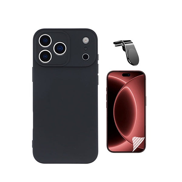 Kit Película Protectora de Hydrogel Frente + Capa Proteção Silicone + Suporte Magnético L GIFT4ME Para Apple iPhone 18 Pro - Preto