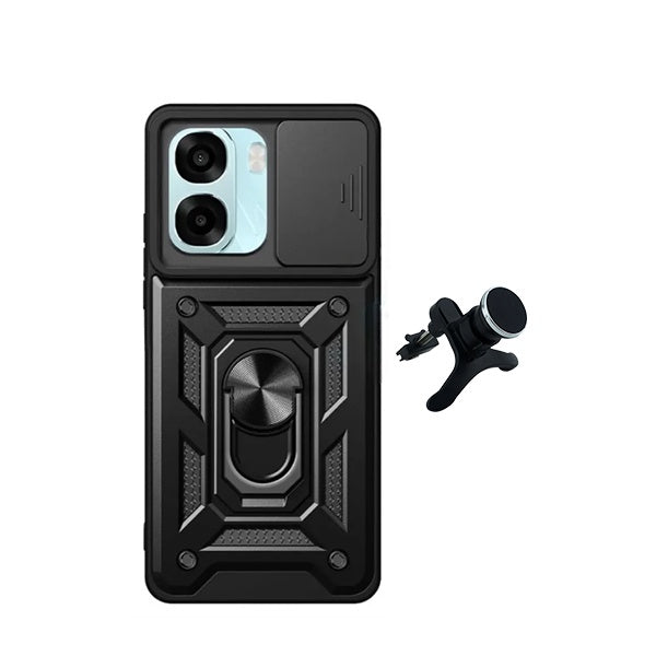 Kit Suporte Magnético Com Pernas + Capa de Proteção Militar Magnética Janela Deslizante GIFT4ME Para Oppo A6 5G - Preto