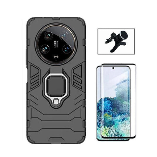 Kit Película de Vidro Temperado GOrilasGlass Curvado + Capa de Proteção Militar Magnética + Suporte Magnético Com Pernas GIFT4ME para Xiaomi 14 Ultra - Preto