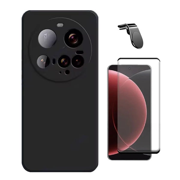 Kit Película de Vidro Temperado Gorilasglass Curvado + Capa Proteção Silicone + Suporte Magnético L GIFT4ME Para Xiaomi 15 Ultra - Preto