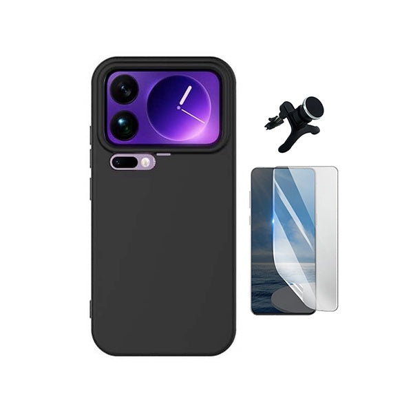 Kit Película Protectora de Hydrogel Frente + Capa Proteção Silicone + Suporte Reforçado de Carro GIFT4ME Para Xiaomi 17 Pro 5G - Preto
