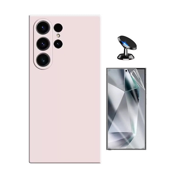 Kit Película Protectora de Hydrogel Frente + Capa Proteção Silicone + Suporte Magnético Gift4Me Para Samsung Galaxy S25 Ultra - Rosa