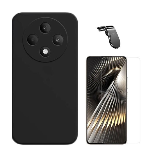 Kit Vidro Temperado Cleargorilasglass + Capa Proteção Traseira Silicone + Suporte Magnético L GIFT4ME Compativel Com Oppo Reno12 FS 5G - Preto