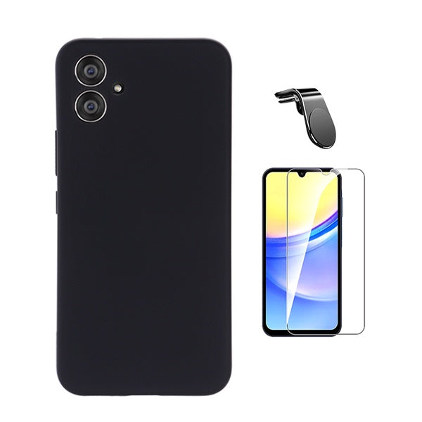 Kit Vidro Temperado Cleargorilasglass + Capa Proteção Silicone + Suporte Magnético L Gift4Me Para Samsung Galaxy A06 - Preto