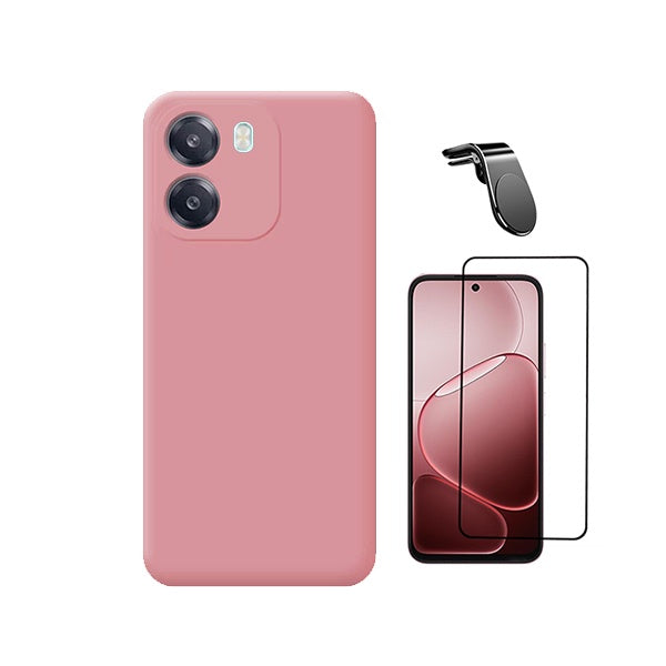 Kit Película de Vidro Temperado Gorilasglass + Capa Proteção Silicone + Suporte Magnético L GIFT4ME Para Oppo A6 5G - Rosa