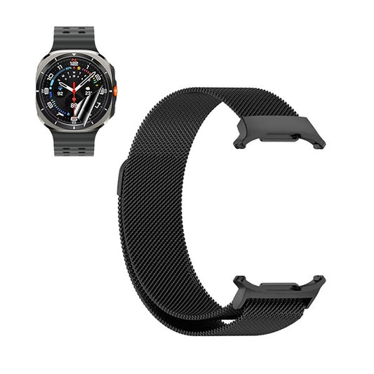 Kit Bracelete Milanese Com Fecho Magnético + Pelicula de Hydrogel GIFT4ME Compativel Com Samsung Galaxy Watch Ultra LTE 47mm - Preto / Transparente