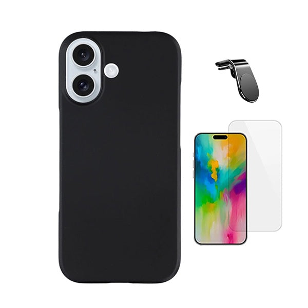 Kit Vidro Temperado Cleargorilasglass + Capa Proteção Silicone + Suporte Magnético L GIFT4ME Para Apple iPhone 17 - Preto