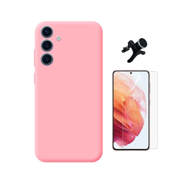 Kit Película Protectora de Hydrogel Frente + Capa Proteção Silicone + Suporte Reforçado de Carro GIFT4ME Para Samsung Galaxy S25 FE 5G - Rosa