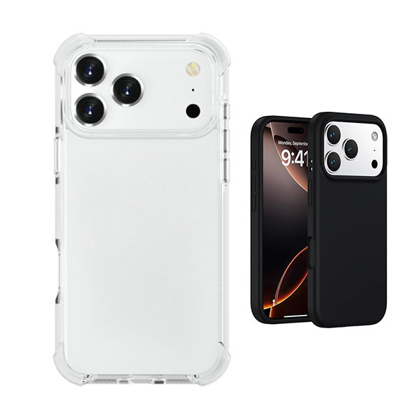 Kit Capa Proteção Silicone + Super Proteção GIFT4ME Para Apple iPhone 17 Pro - Preto / Transparente