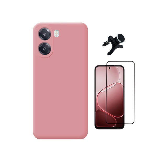 Kit Película de Vidro Temperado Gorilasglass + Capa Proteção Silicone + Suporte Reforçado de Carro GIFT4ME Para Oppo A6x - Rosa