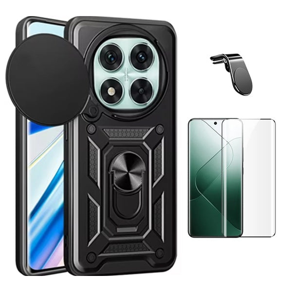 Kit Película de Vidro Temperado Gorilasglass Curvado + Capa de Proteção Militar Magnética + Suporte de Carro Magnético L Gift4Me Para Xiaomi Redmi Note 14 Pro - Preto