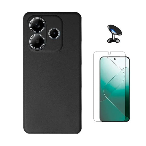 Kit Película Protectora de Hydrogel Frente + Capa Proteção Silicone + Suporte Magnético Gift4Me Para Xiaomi Redmi Note 14 4G - Preto