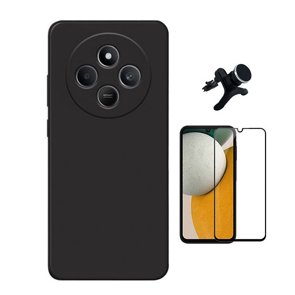 Kit Película de Vidro Temperado Gorilasglass + Capa Proteção Silicone + Suporte Reforçado de Carro Gift4Me Para Xiaomi Redmi 14C - Preto