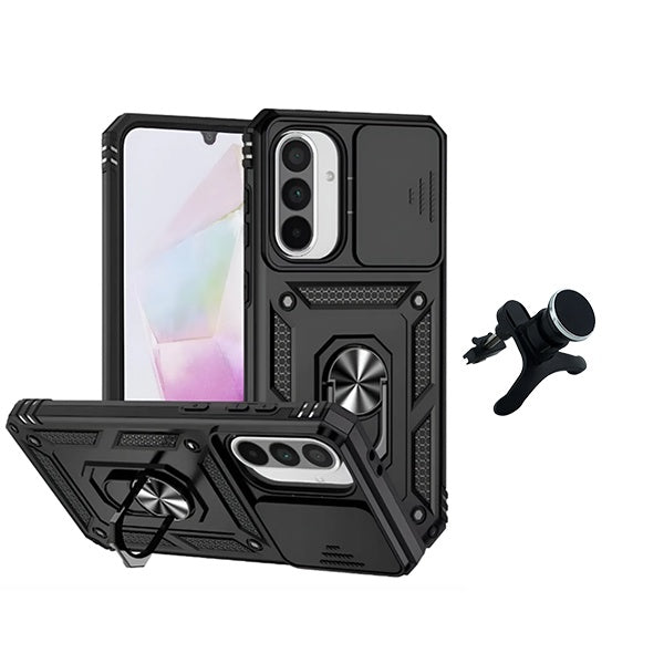 Kit Suporte Magnético Com Pernas + Capa de Proteção Militar Magnética Janela Deslizante GIFT4ME Para Samsung Galaxy A17 4G - Preto