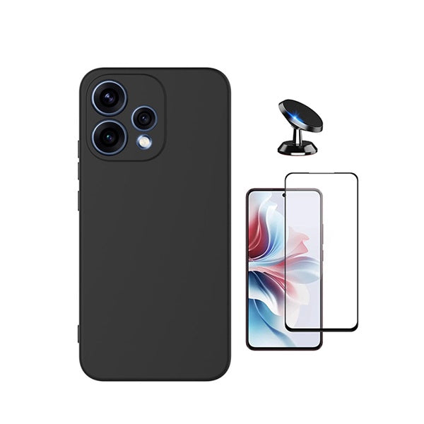 Kit Película de Vidro Temperado Gorilasglass + Capa Proteção Silicone + Suporte Magnético GIFT4ME Para Oppo Reno15 - Preto