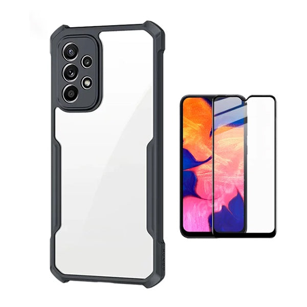 Kit Capa Traseira Fumê Rígida + Película de Vidro Temperado Gorilasglass + Suporte GIFT4ME Para Samsung Galaxy A13 4G - Transparente/Preto