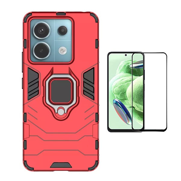 Kit Película de Vidro Temperado Gorilasglass + Capa de Proteção Militar Magnética Gift4Me Para Xiaomi Redmi Note 13 - Vermelho