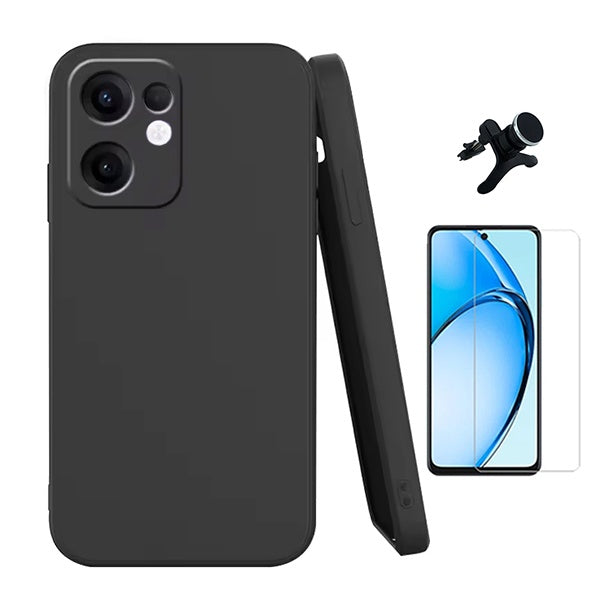 Kit Vidro Temperado Cleargorilasglass + Capa Proteção Silicone +  Suporte Reforçado de Carro GIFT4ME Para Oppo Reno13 F 4G - Preto